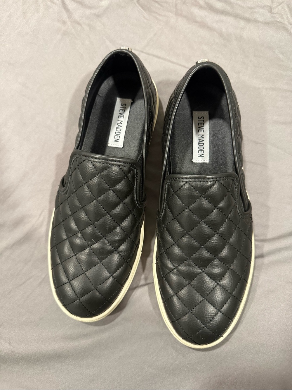 Steve Madden Black Quilted Slip-On Sneakers with Cream Sole
